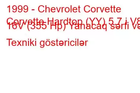 1999 - Chevrolet Corvette
Corvette Hardtop (YY) 5.7 i V8 16V (355 Hp) Yanacaq sərfi və Texniki göstəricilər