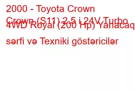 2000 - Toyota Crown
Crown (S11) 2.5 i 24V Turbo 4WD Royal (200 Hp) Yanacaq sərfi və Texniki göstəricilər