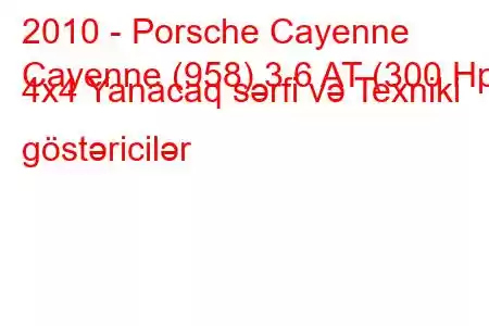 2010 - Porsche Cayenne
Cayenne (958) 3.6 AT (300 Hp) 4x4 Yanacaq sərfi və Texniki göstəricilər