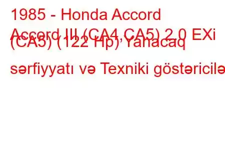 1985 - Honda Accord
Accord III (CA4,CA5) 2.0 EXi (CA5) (122 Hp) Yanacaq sərfiyyatı və Texniki göstəricilər