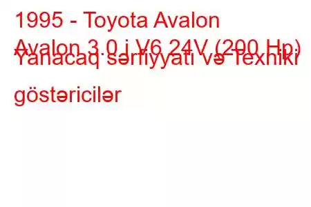 1995 - Toyota Avalon
Avalon 3.0 i V6 24V (200 Hp) Yanacaq sərfiyyatı və Texniki göstəricilər