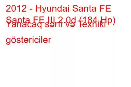 2012 - Hyundai Santa FE
Santa FE III 2.0d (184 Hp) Yanacaq sərfi və Texniki göstəricilər