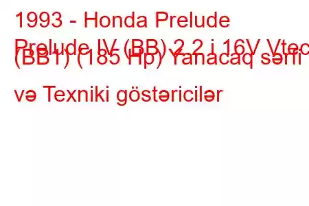 1993 - Honda Prelude
Prelude IV (BB) 2.2 i 16V Vtec (BB1) (185 Hp) Yanacaq sərfi və Texniki göstəricilər