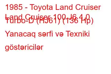 1985 - Toyota Land Cruiser
Land Cruiser 100 J6 4.0 Turbo-D (HJ61) (136 Hp) Yanacaq sərfi və Texniki göstəricilər