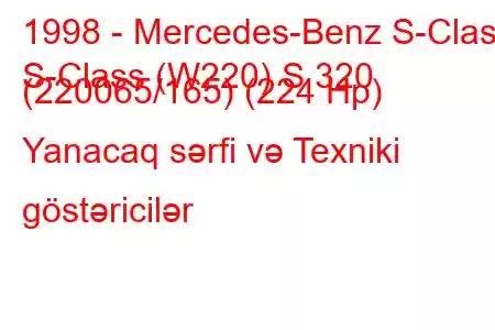 1998 - Mercedes-Benz S-Class
S-Class (W220) S 320 (220065/165) (224 Hp) Yanacaq sərfi və Texniki göstəricilər