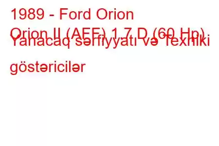 1989 - Ford Orion
Orion II (AFF) 1.7 D (60 Hp) Yanacaq sərfiyyatı və Texniki göstəricilər