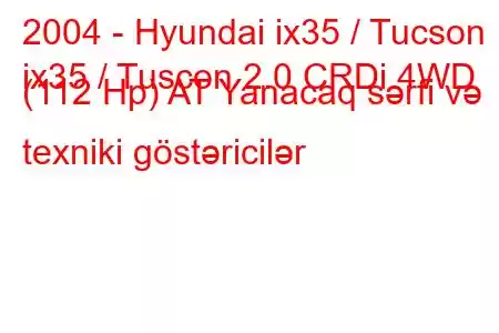 2004 - Hyundai ix35 / Tucson
ix35 / Tuscon 2.0 CRDi 4WD (112 Hp) AT Yanacaq sərfi və texniki göstəricilər