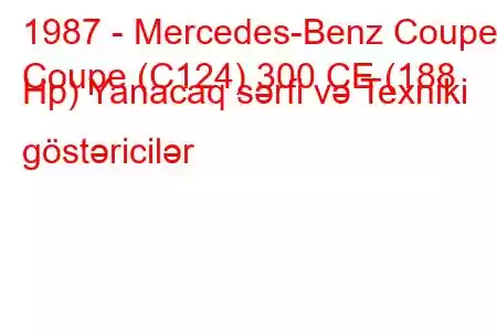 1987 - Mercedes-Benz Coupe
Coupe (C124) 300 CE (188 Hp) Yanacaq sərfi və Texniki göstəricilər