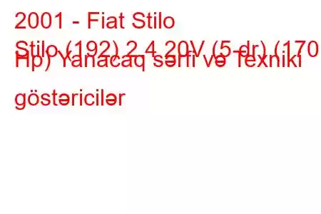 2001 - Fiat Stilo
Stilo (192) 2.4 20V (5 dr) (170 Hp) Yanacaq sərfi və Texniki göstəricilər