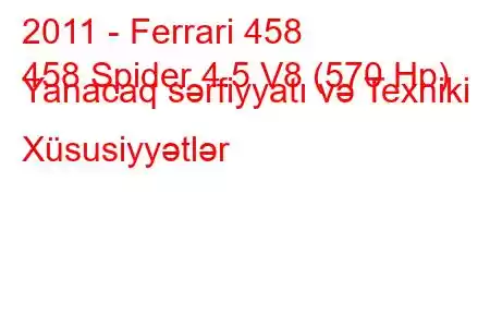 2011 - Ferrari 458
458 Spider 4.5 V8 (570 Hp) Yanacaq sərfiyyatı və Texniki Xüsusiyyətlər