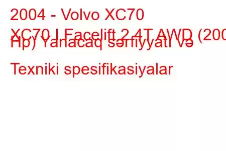 2004 - Volvo XC70
XC70 I Facelift 2.4T AWD (200 Hp) Yanacaq sərfiyyatı və Texniki spesifikasiyalar