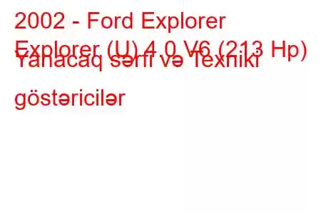 2002 - Ford Explorer
Explorer (U) 4.0 V6 (213 Hp) Yanacaq sərfi və Texniki göstəricilər