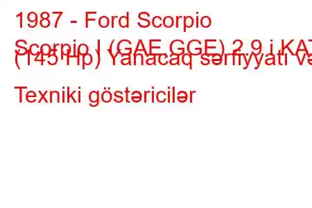 1987 - Ford Scorpio
Scorpio I (GAE,GGE) 2.9 i KAT (145 Hp) Yanacaq sərfiyyatı və Texniki göstəricilər