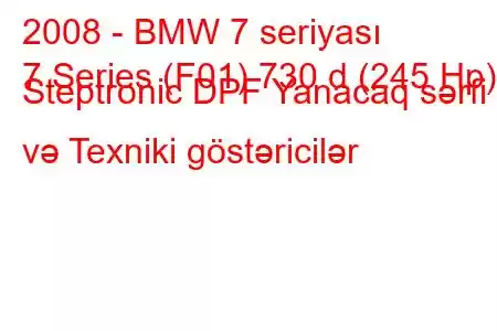 2008 - BMW 7 seriyası
7 Series (F01) 730 d (245 Hp) Steptronic DPF Yanacaq sərfi və Texniki göstəricilər