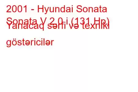 2001 - Hyundai Sonata
Sonata V 2.0 i (131 Hp) Yanacaq sərfi və texniki göstəricilər