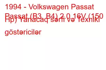 1994 - Volkswagen Passat
Passat (B3, B4) 2.0 16V (150 Hp) Yanacaq sərfi və Texniki göstəricilər