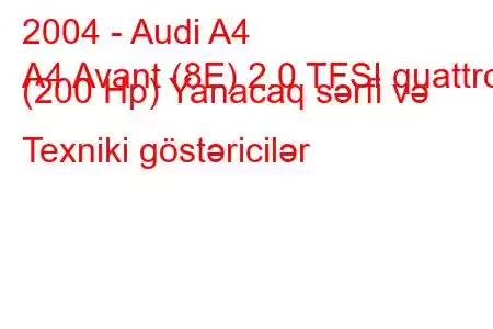 2004 - Audi A4
A4 Avant (8E) 2.0 TFSI quattro (200 Hp) Yanacaq sərfi və Texniki göstəricilər