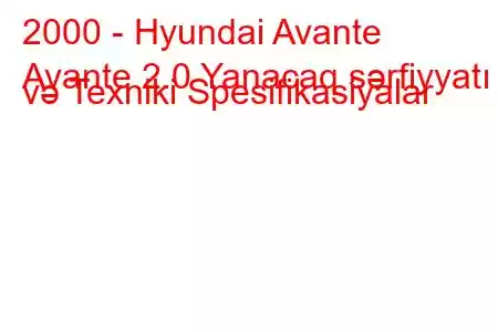 2000 - Hyundai Avante
Avante 2.0 Yanacaq sərfiyyatı və Texniki Spesifikasiyalar