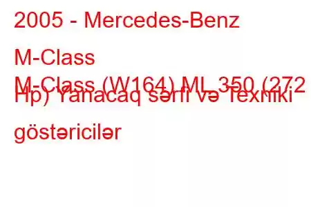 2005 - Mercedes-Benz M-Class
M-Class (W164) ML 350 (272 Hp) Yanacaq sərfi və Texniki göstəricilər