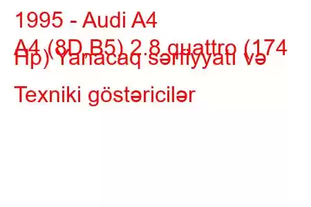 1995 - Audi A4
A4 (8D,B5) 2.8 quattro (174 Hp) Yanacaq sərfiyyatı və Texniki göstəricilər