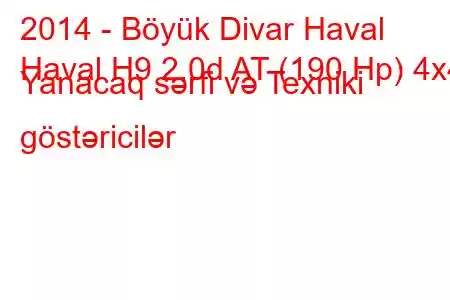 2014 - Böyük Divar Haval
Haval H9 2.0d AT (190 Hp) 4x4 Yanacaq sərfi və Texniki göstəricilər