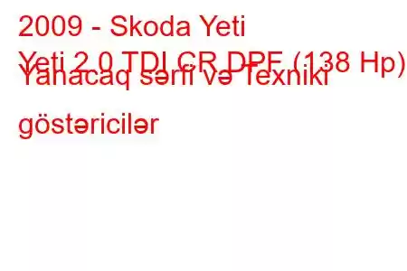 2009 - Skoda Yeti
Yeti 2.0 TDI CR DPF (138 Hp) Yanacaq sərfi və Texniki göstəricilər