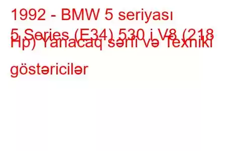 1992 - BMW 5 seriyası
5 Series (E34) 530 i V8 (218 Hp) Yanacaq sərfi və Texniki göstəricilər