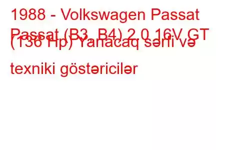 1988 - Volkswagen Passat
Passat (B3, B4) 2.0 16V GT (136 Hp) Yanacaq sərfi və texniki göstəricilər