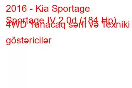 2016 - Kia Sportage
Sportage IV 2.0d (184 Hp) 4WD Yanacaq sərfi və Texniki göstəricilər