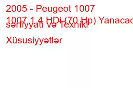 2005 - Peugeot 1007
1007 1.4 HDi (70 Hp) Yanacaq sərfiyyatı və Texniki Xüsusiyyətlər