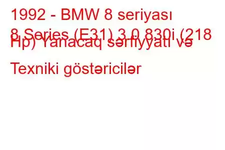 1992 - BMW 8 seriyası
8 Series (E31) 3.0 830i (218 Hp) Yanacaq sərfiyyatı və Texniki göstəricilər