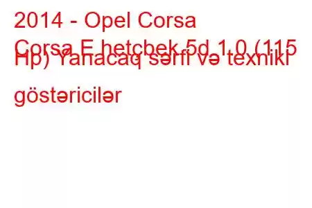 2014 - Opel Corsa
Corsa E hetçbek 5d 1.0 (115 Hp) Yanacaq sərfi və texniki göstəricilər