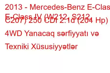 2013 - Mercedes-Benz E-Class
E-Class IV (W212, S212, C207) 250 CDI 2.1d (204 Hp) 4WD Yanacaq sərfiyyatı və Texniki Xüsusiyyətlər