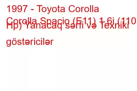 1997 - Toyota Corolla
Corolla Spacio (E11) 1.6i (110 Hp) Yanacaq sərfi və Texniki göstəricilər