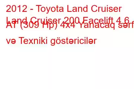 2012 - Toyota Land Cruiser
Land Cruiser 200 Facelift 4.6 AT (309 Hp) 4x4 Yanacaq sərfi və Texniki göstəricilər