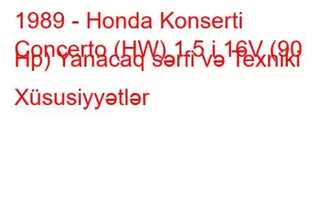 1989 - Honda Konserti
Concerto (HW) 1.5 i 16V (90 Hp) Yanacaq sərfi və Texniki Xüsusiyyətlər