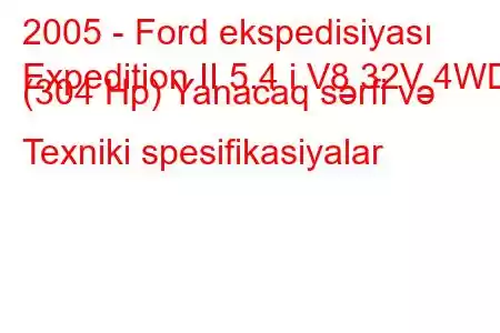 2005 - Ford ekspedisiyası
Expedition II 5.4 i V8 32V 4WD (304 Hp) Yanacaq sərfi və Texniki spesifikasiyalar