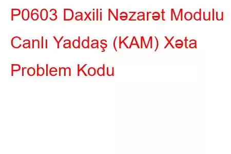 P0603 Daxili Nəzarət Modulu Canlı Yaddaş (KAM) Xəta Problem Kodu