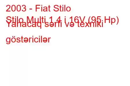 2003 - Fiat Stilo
Stilo Multi 1.4 i 16V (95 Hp) Yanacaq sərfi və texniki göstəricilər