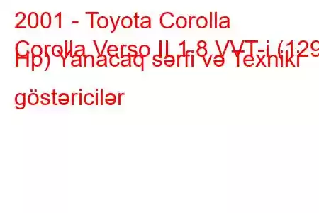 2001 - Toyota Corolla
Corolla Verso II 1.8 VVT-i (129 Hp) Yanacaq sərfi və Texniki göstəricilər