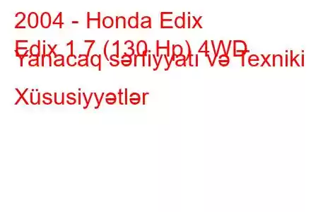 2004 - Honda Edix
Edix 1.7 (130 Hp) 4WD Yanacaq sərfiyyatı və Texniki Xüsusiyyətlər