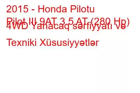 2015 - Honda Pilotu
Pilot III 9AT 3.5 AT (280 Hp) 4WD Yanacaq sərfiyyatı və Texniki Xüsusiyyətlər