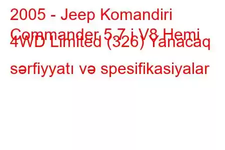 2005 - Jeep Komandiri
Commander 5.7 i V8 Hemi 4WD Limited (326) Yanacaq sərfiyyatı və spesifikasiyalar