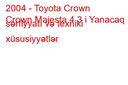 2004 - Toyota Crown
Crown Majesta 4.3 i Yanacaq sərfiyyatı və texniki xüsusiyyətlər