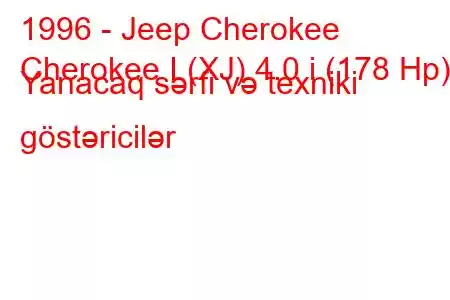 1996 - Jeep Cherokee
Cherokee I (XJ) 4.0 i (178 Hp) Yanacaq sərfi və texniki göstəricilər