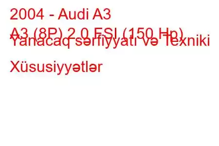 2004 - Audi A3
A3 (8P) 2.0 FSI (150 Hp) Yanacaq sərfiyyatı və Texniki Xüsusiyyətlər