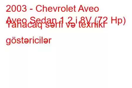 2003 - Chevrolet Aveo
Aveo Sedan 1.2 i 8V (72 Hp) Yanacaq sərfi və texniki göstəricilər