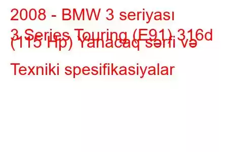 2008 - BMW 3 seriyası
3 Series Touring (E91) 316d (115 Hp) Yanacaq sərfi və Texniki spesifikasiyalar