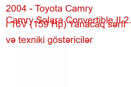 2004 - Toyota Camry
Camry Solara Convertible II 2.4 i 16V (159 Hp) Yanacaq sərfi və texniki göstəricilər