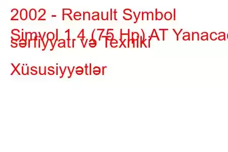 2002 - Renault Symbol
Simvol 1.4 (75 Hp) AT Yanacaq sərfiyyatı və Texniki Xüsusiyyətlər